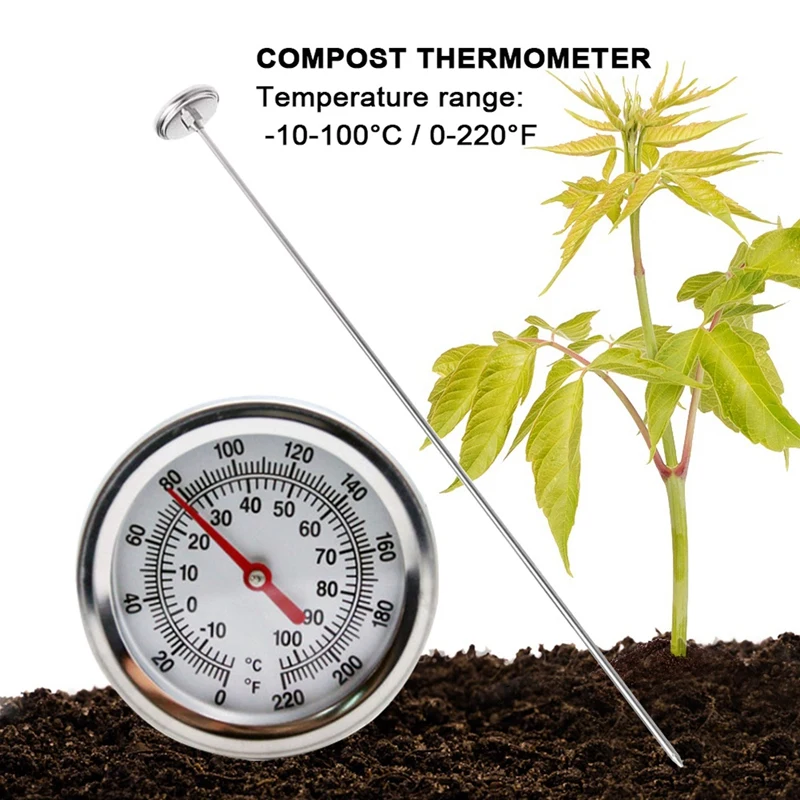 Long Stem Compost Soil Thermometer - Fast Response Stainless Steel 20 Inch - Measuring Probe - Fahrenheit And Celsius