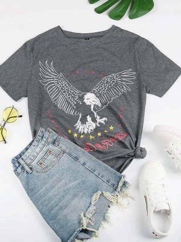 

Women's round Ne T-irt ort-Sved Summer Top Loose Fit Street Sle Polyester Fiber ort Sve Regular Length