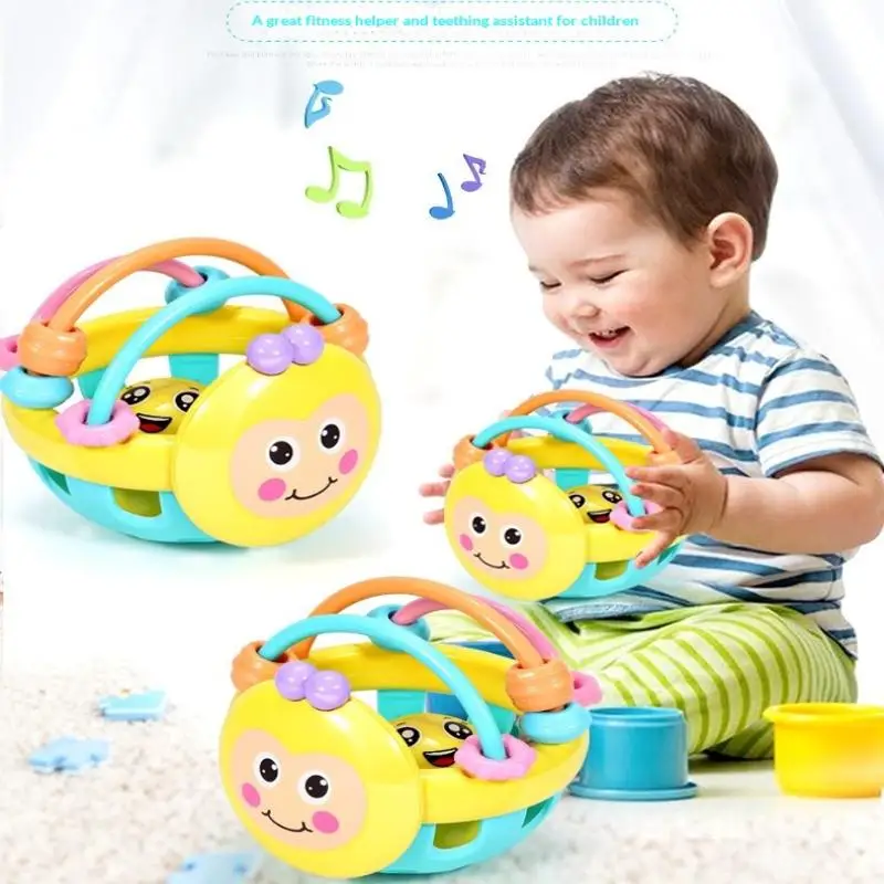 1 szt. Miękka zabawka dla dzieci, plastikowy dzwonek dla niemowląt 0-1 rok, gryzak i zabawka do chwytania, dzwonek w kształcie kuli, mobil na łóżeczko z napędem ręcznym.
