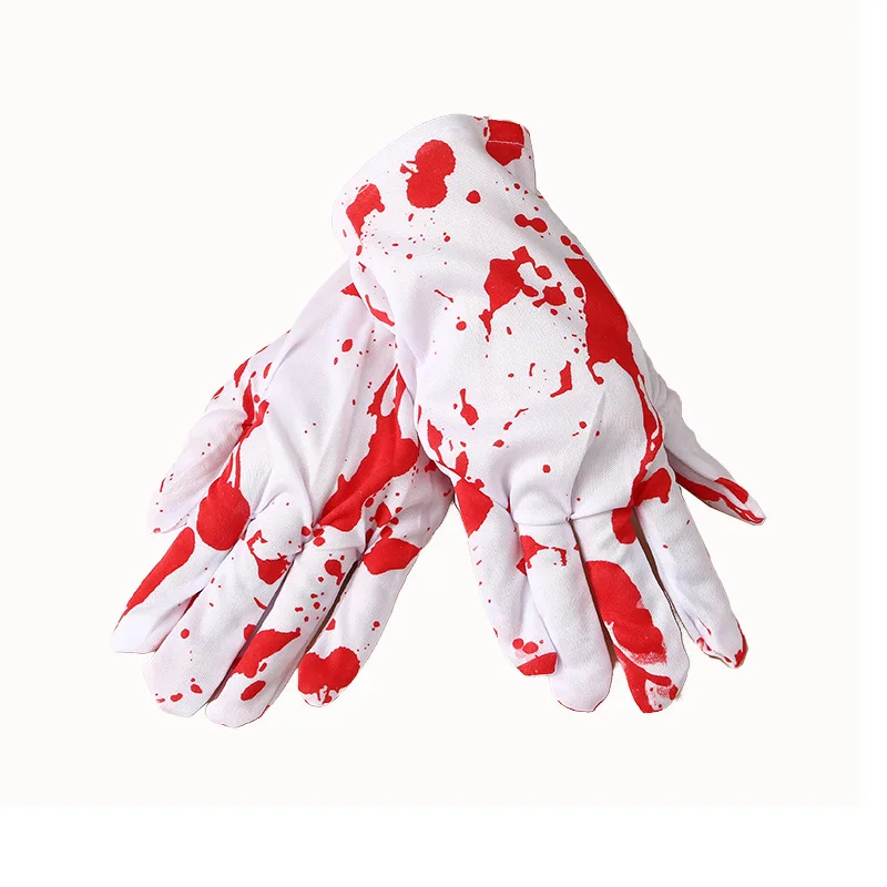 Gloves Halloween Blood Splatter White Realistic Horror Party Cosplay Costume Stage Performance Cloth Soft Lightweight Unisex