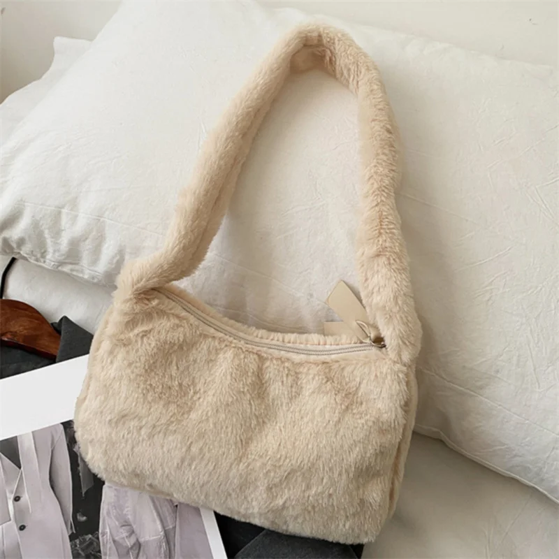 Plush Shoulder Bags For Femme Luxury Designer Soft Winter Ladies Clutch Purse Handbag Cute Fashion Female Party Underarm Bag