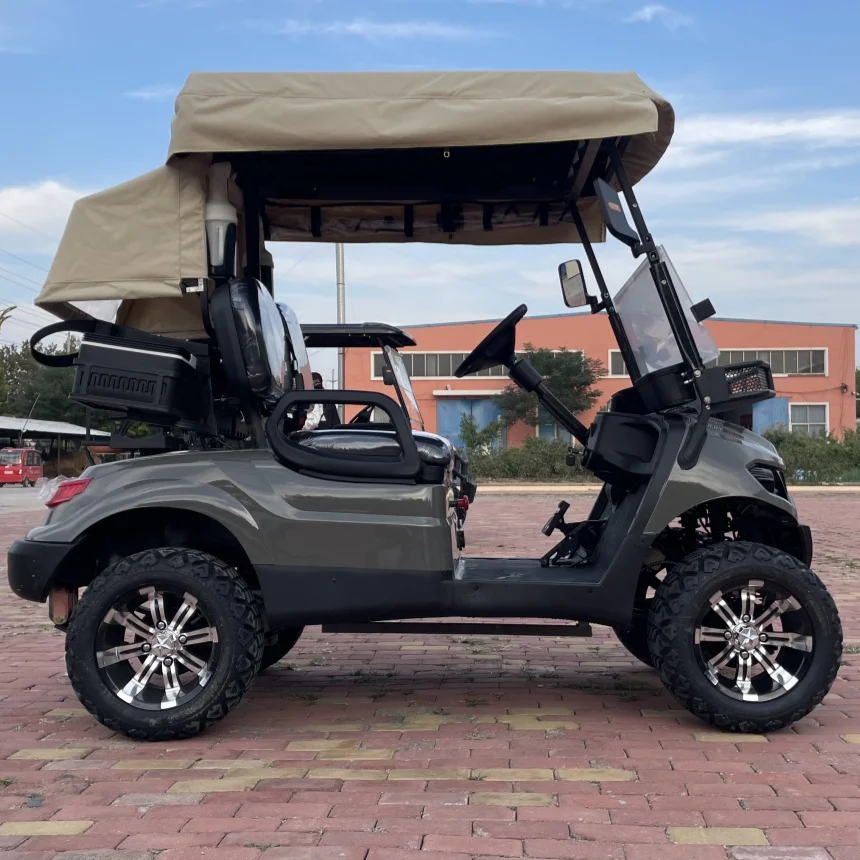 

Электрический гольф-кар на литиевых батареях с новой энергетической технологией, складным ветровым стеклом, ремнями для гольф-сумки, корзиной, ведром для песка и дождевиком X2