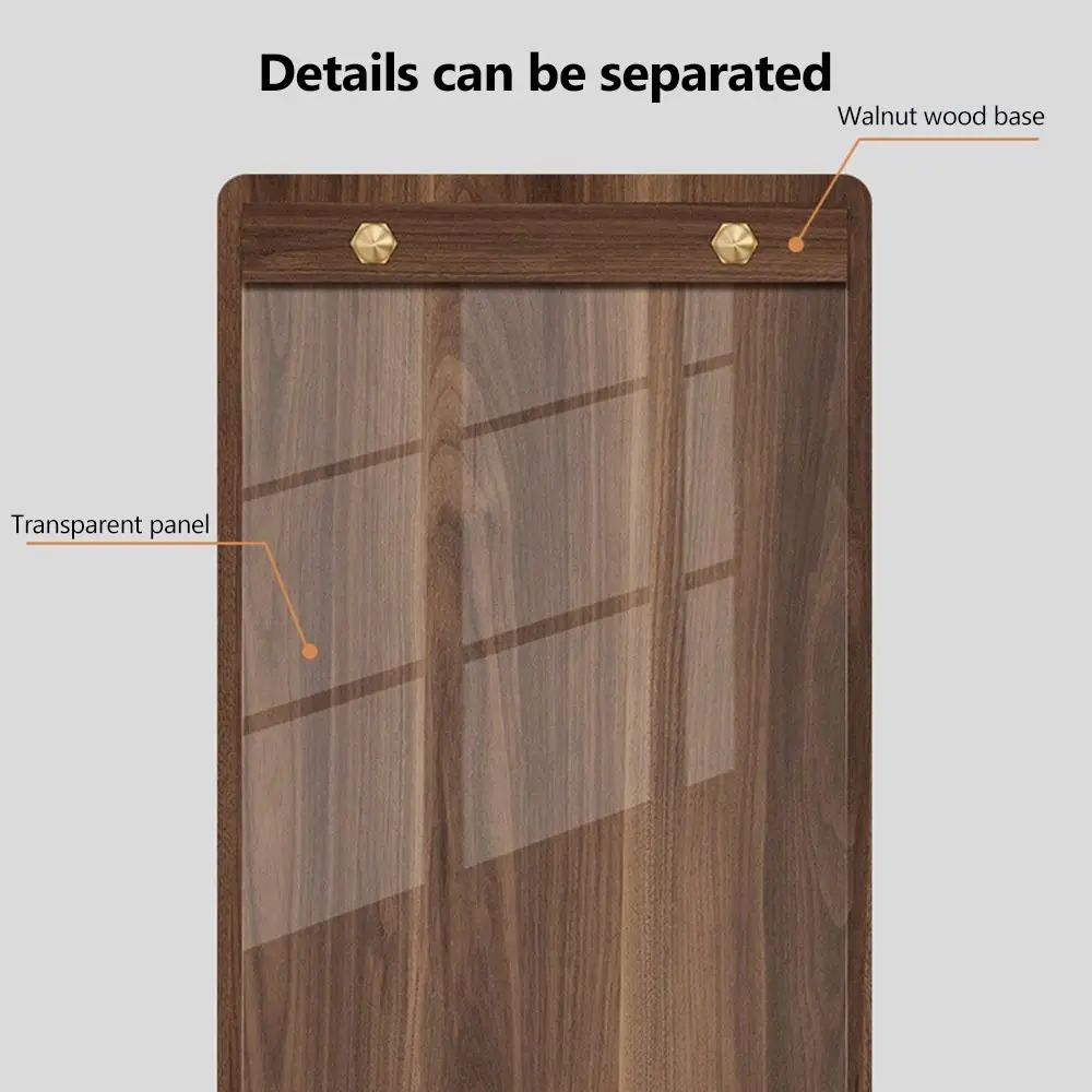 Tablero de exhibición de escritorio A4/A5/A6, menú de madera de nogal sintético marrón, soporte Vertical, Panel transparente, Base estable