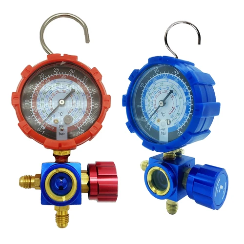 Imagen 1 del producto Medidor de colector de aire acondicionado con cristal de vista para R22/R410A/R134A/R404A, herramienta de refrigeración de alta y baja presión A/C