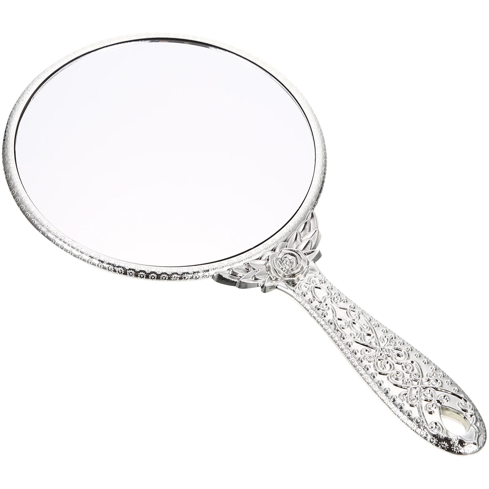 

Handheld Mirror with Handle Makeup Pocket Vintage Girl Silver Practical Carry Chic Miss Women's