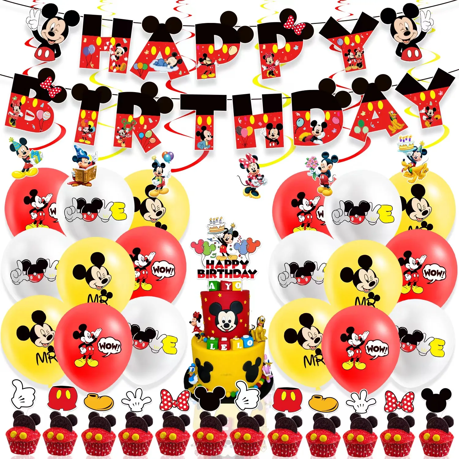 Topolino decorazione per feste di compleanno Cartoon Mickey Minnie tema stoviglie tazze piatti palloncini forniture per feste per bambini ragazzi