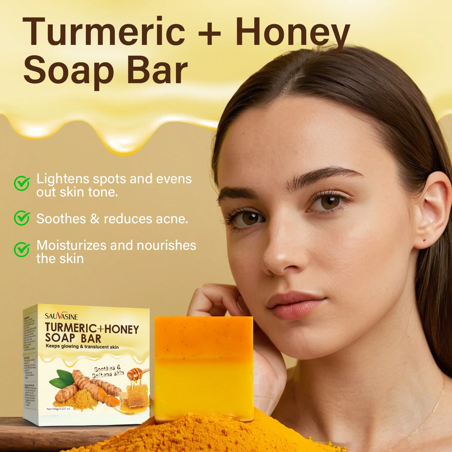 Turmeric Honey Soap Bar Lightens Spots and Evens Out Skin Tone Acne Treatment Soaps Skin Moisturizing and Nourishing Face Bars