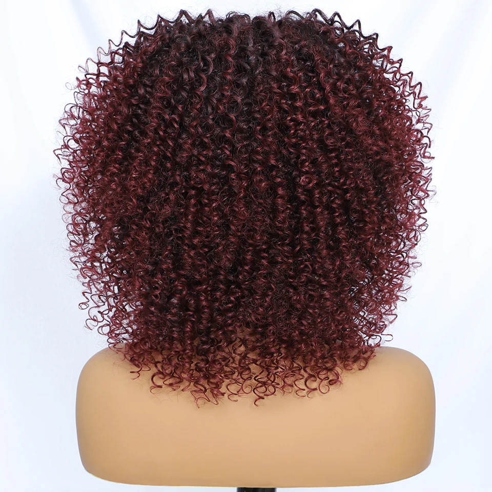 شعر قصير شعر مستعار شديد التجعد للنساء مع الانفجارات الألياف الاصطناعية رقيق تأثيري الباروكات الأفريقية أومبير النحاس ارتفاع درجة الحرارة #2