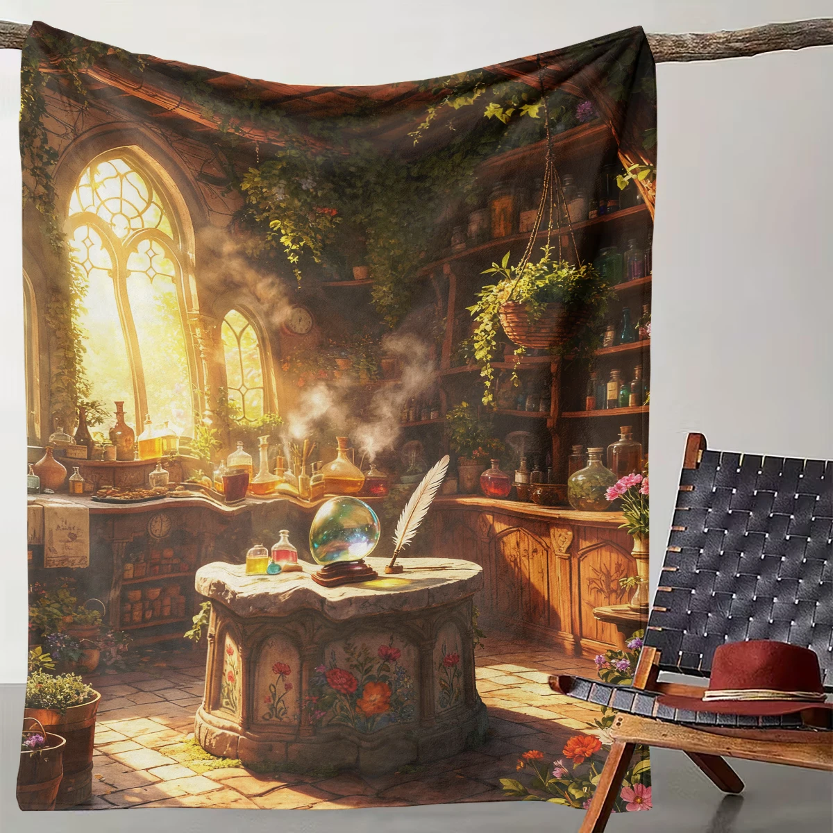 

1 Piece of Retro Magic Laboratory Plant Crystal Ball Blanket, Fantasy Magic Style Home Decoration Blanket