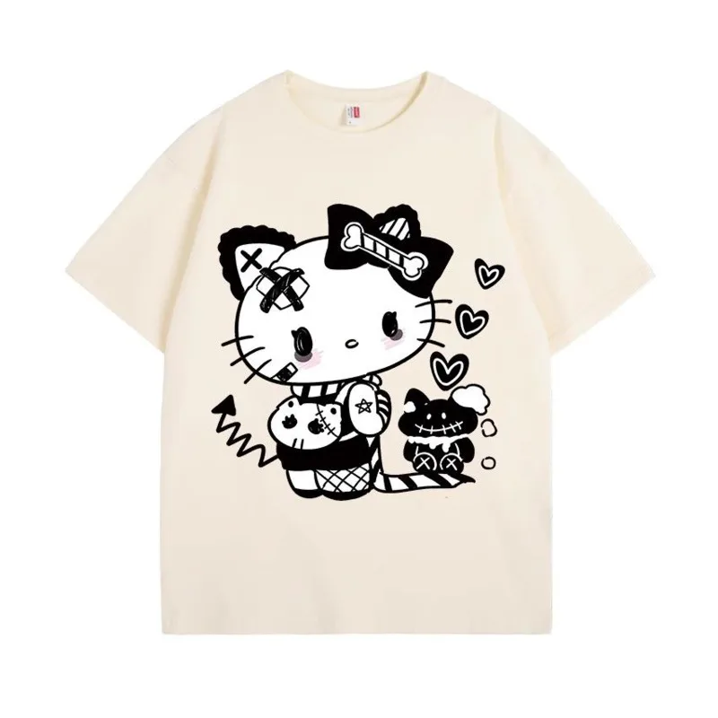 New Y2k Sanrio Hello Kitty T-shirt Women Halloween Chrismas Short Sleeve Top Korean Fashion Summer Cute Tee Casual Loose Clothes