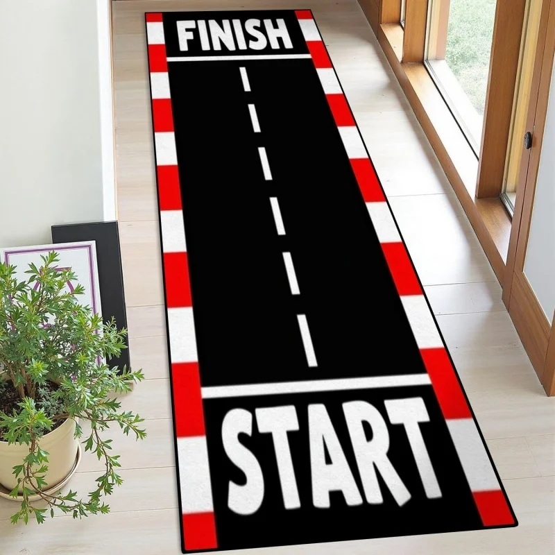 Race Track Start Finish Line Runner Rug Soft Non-Slip Long Floor Mat Sports Car Themed Home Decor Carpet for Hallway