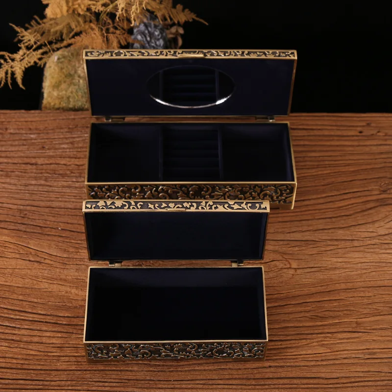 Fashion Bronze Metal Jewelry Container Tin Storage Boxes Desk /Drawer Organizers L/M Gift Box  JB049