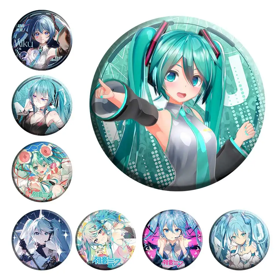 

58mm Miku Anime Badges Round Musicians DIY Brooch Cartoon Pins For Backpack Hat Accessories Cosplay Handmade Gift