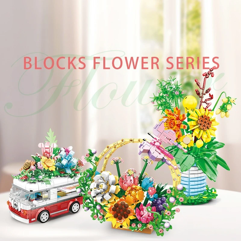 

Small particle building blocks, flower carts, flower baskets, creative assembly, home life, desktop ornaments, toys