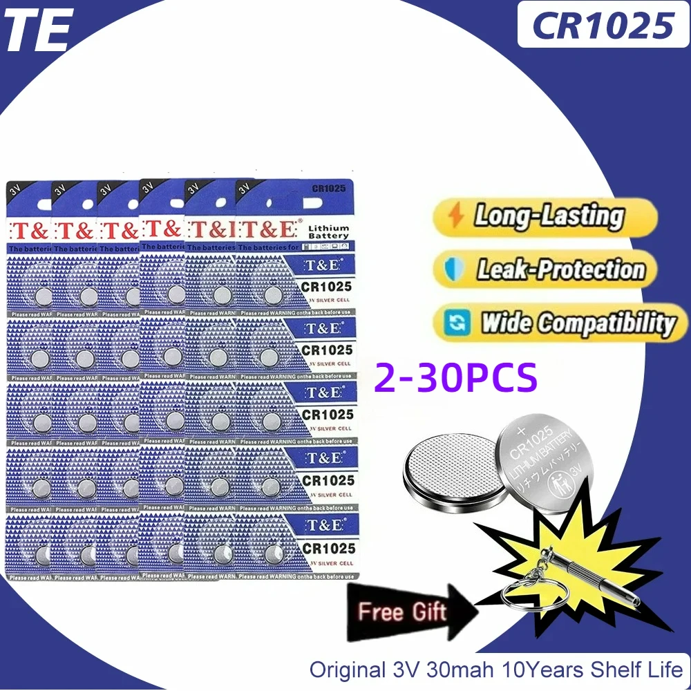 Pila de litio tipo moneda CR1025 de 3 V, pilas para reloj KL1025/BR1025 compatibles con llaveros, mandos a distancia de juguetes, relojes y calculadoras (2-30 unidades)