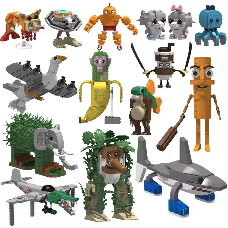 

Italian Brainrot Tung Tung Sahur Building Blocks Tralalero Tralala Shark DIY Blocks Toys Action Figures Children's Birthday Gift