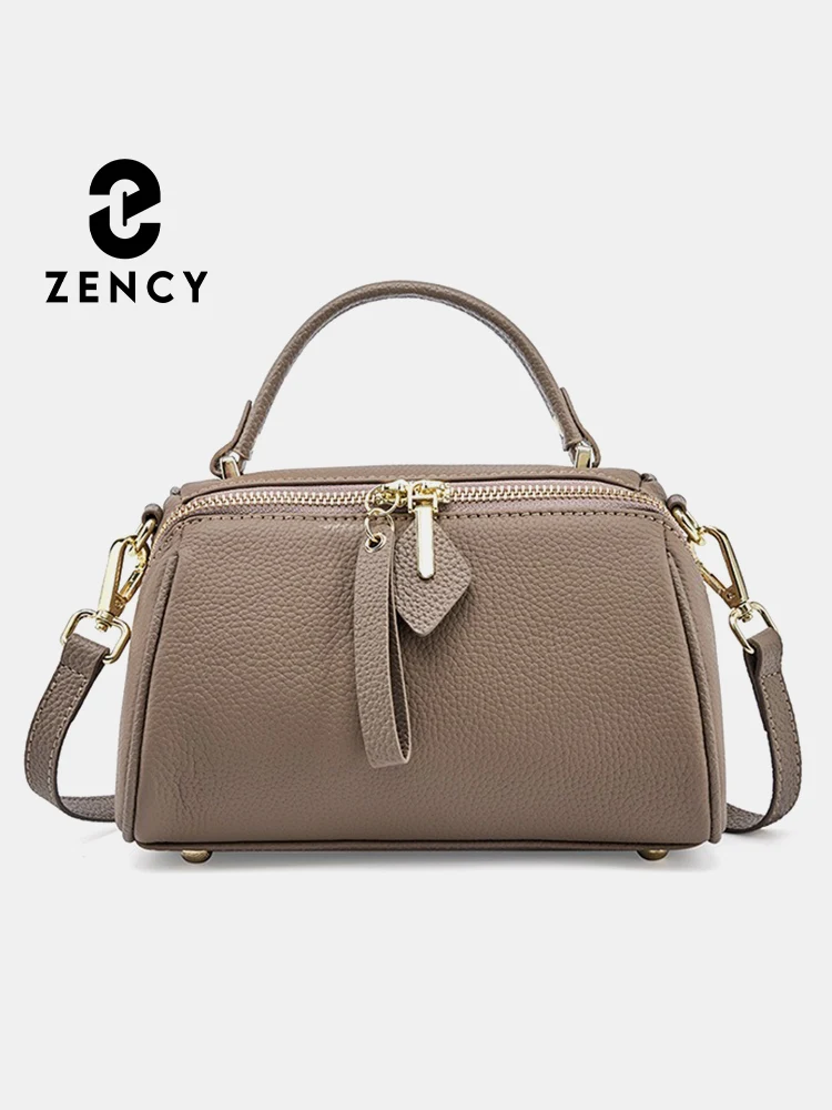 Damska torba Boston ze skóry naturalnej marki Zency, designerska, retro, na ramię, duża pojemność, nowa, modna, listonoszka, modna torebka.