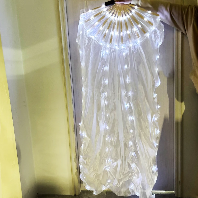 1,5 metra LED Taniec brzucha Jedwabny wachlarz Podświetlany wachlarz Ręcznie składane wachlarze Wachlarz imprezowy Impreza świąteczna Świecące rekwizyty — zdjęcie 7