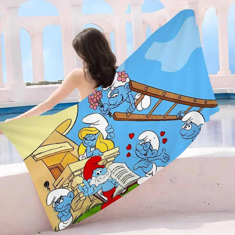 Cartoon Cute S-Smurfs Anime Beach Swimming Towel Soft Absorbent Washcloth Children's Gifts for Kids Travel Camping Gym