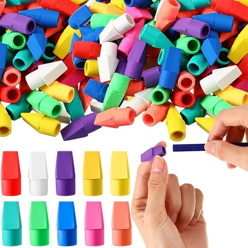 20Pcs Color Erasers Pencil Top Eraser Caps Chisel Shape Pencil Eraser Toppers Student Painting Correction Supplies Stationery