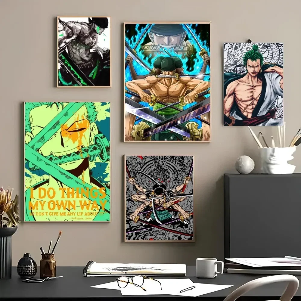 1pc One Piece Roronoa Zoro Poster Poster Stickers Art Wall Murals Decor Game Room Decor Gifts Kawaii HD Painting Cat Cars