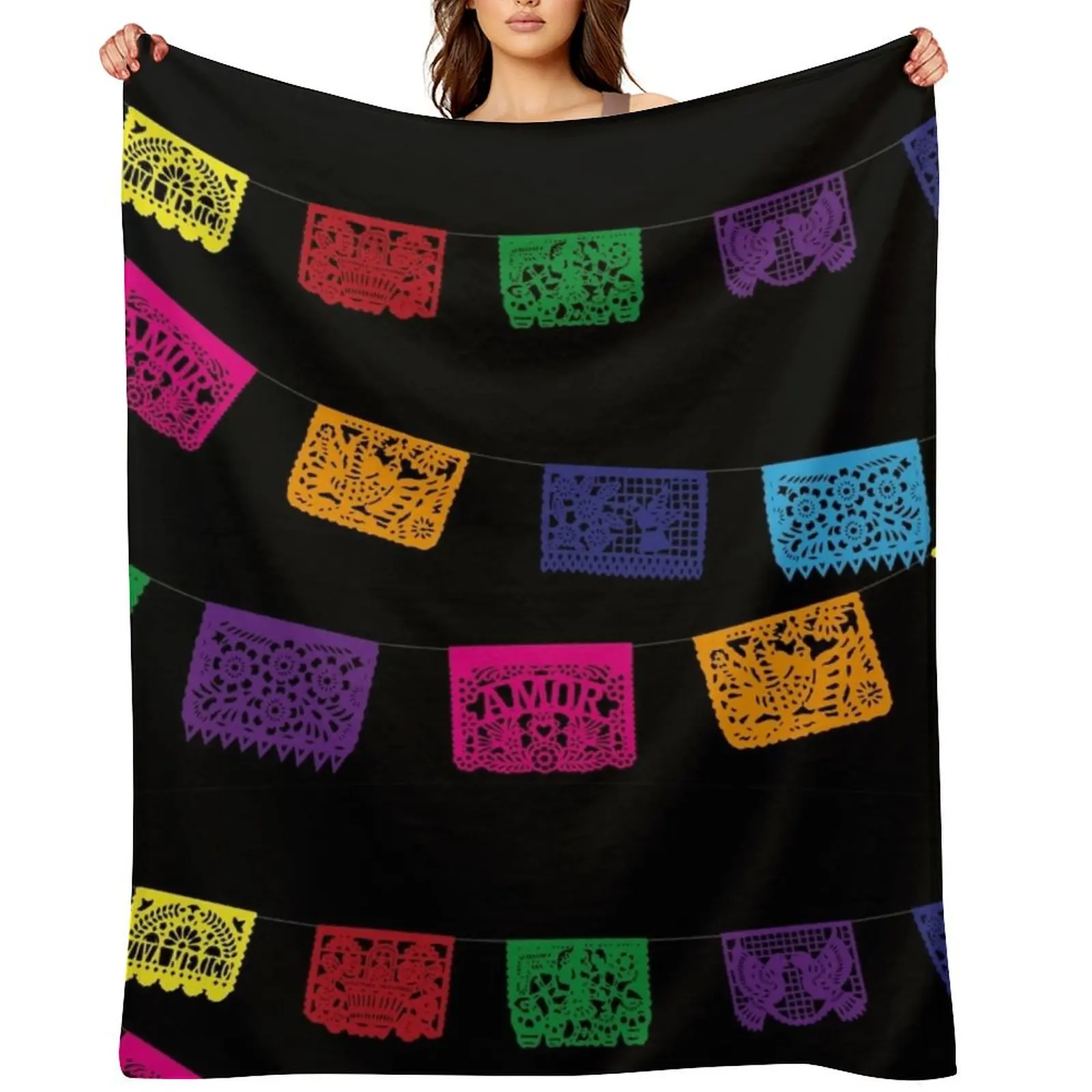 

Papel picado mexican banner fiesta handmade party decorations cinco de mayo Throw Blanket manga Softest Designers Blankets