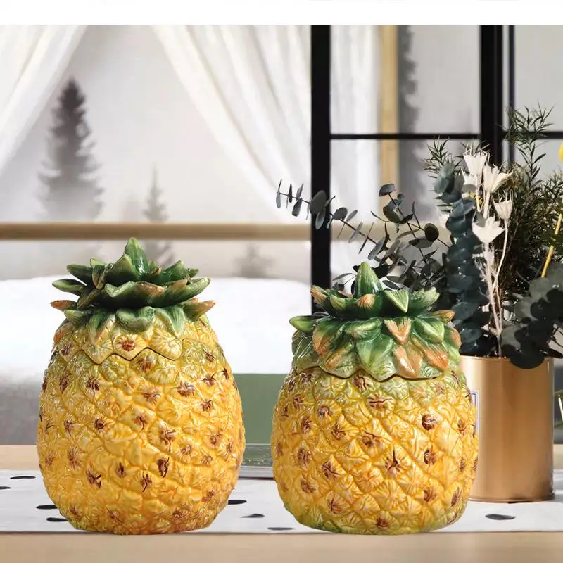 Ceramics Pineapple Storage Hand Painted Candy Jar Ornaments Handmade Decorative Crafts Box with Cover