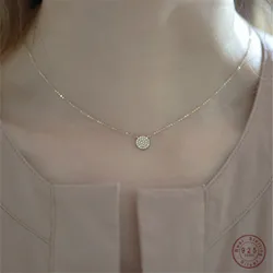 French Romantic Pavรฉ Zircon Geometric Circle Necklace 925 Sterling Silver Plated 18k Gold Necklace for Women Jewelry Accessories