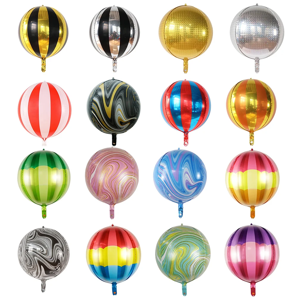 

22 Inch Striped and Marbled 4D Foil Balloons - Colorful Spherical Balloons for Birthday, Baby Shower, Wedding, Party Decorations