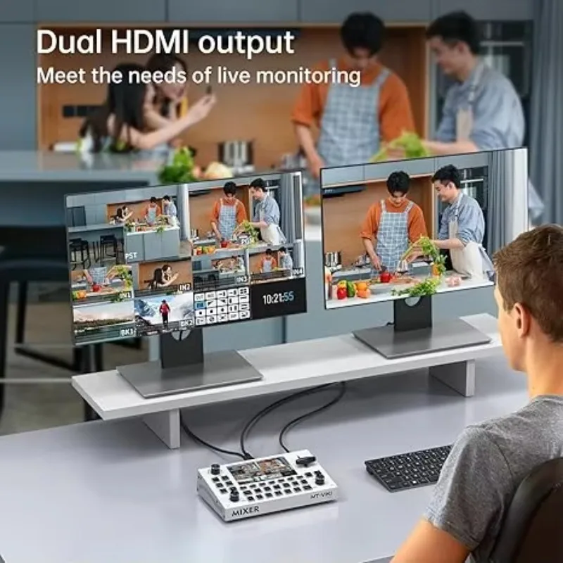 

Видеомикшер для прямой трансляции - 4 HDMI-входа, 5,5-дюймовый ЖК-экран, управление PTZ, Chroma Key, USB 3.0 для потоковой передачи данных