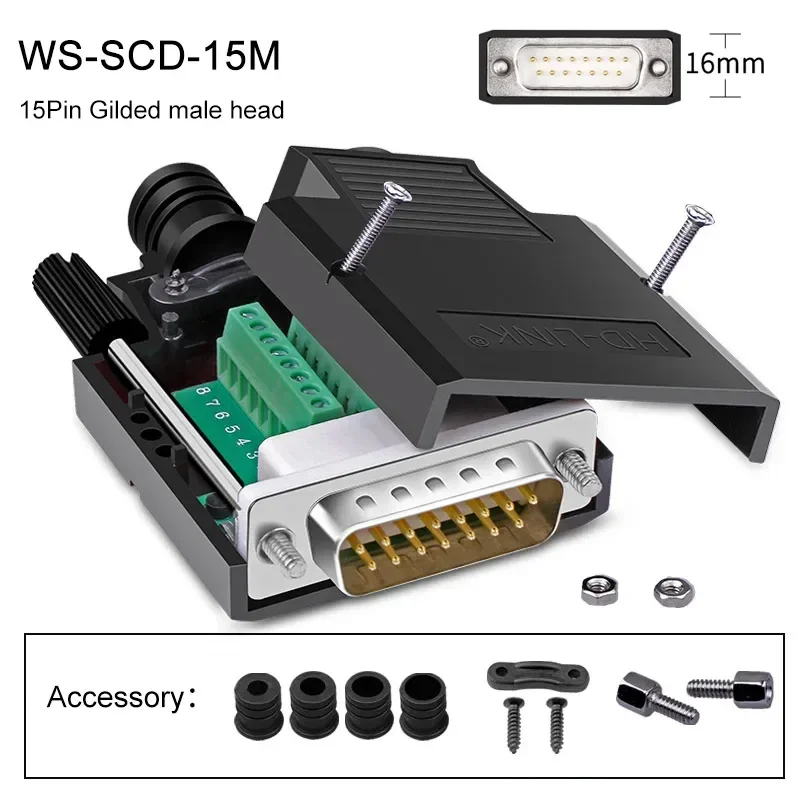 Connecteur DB15 Mâle Carte Dérivation 15 Broches - Adaptateur Terminal D-SUB Avec Boîtier PP