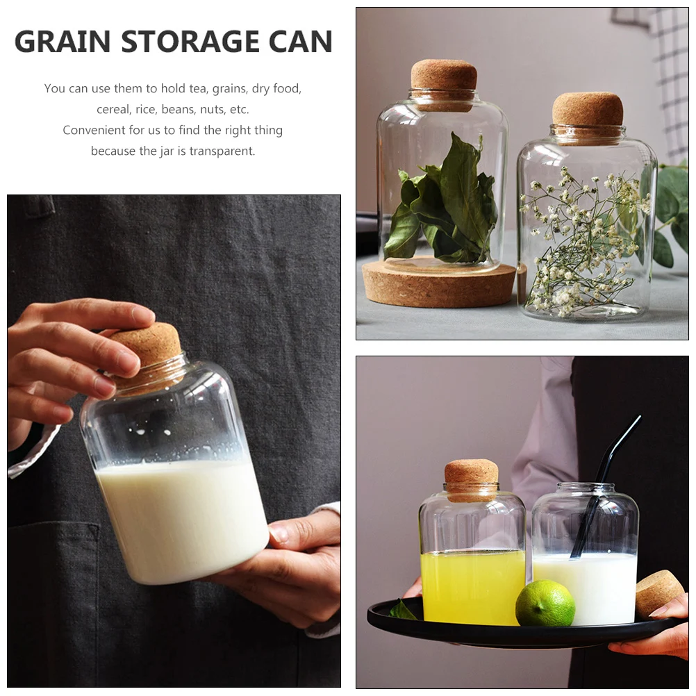 

Cork Storage Jar Borosilicate Glass Containers Sealed Canisters for Grain Snack Tea Milk Lead Free Heat Resistant Transparent
