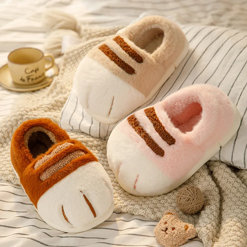 

Lovely Cat Paw Slippers for Women Furry Loafer Cat Paw Fluffy Closed Heel Home Shoes Warm Slip on Comfort Plush Couple shoes ﻿