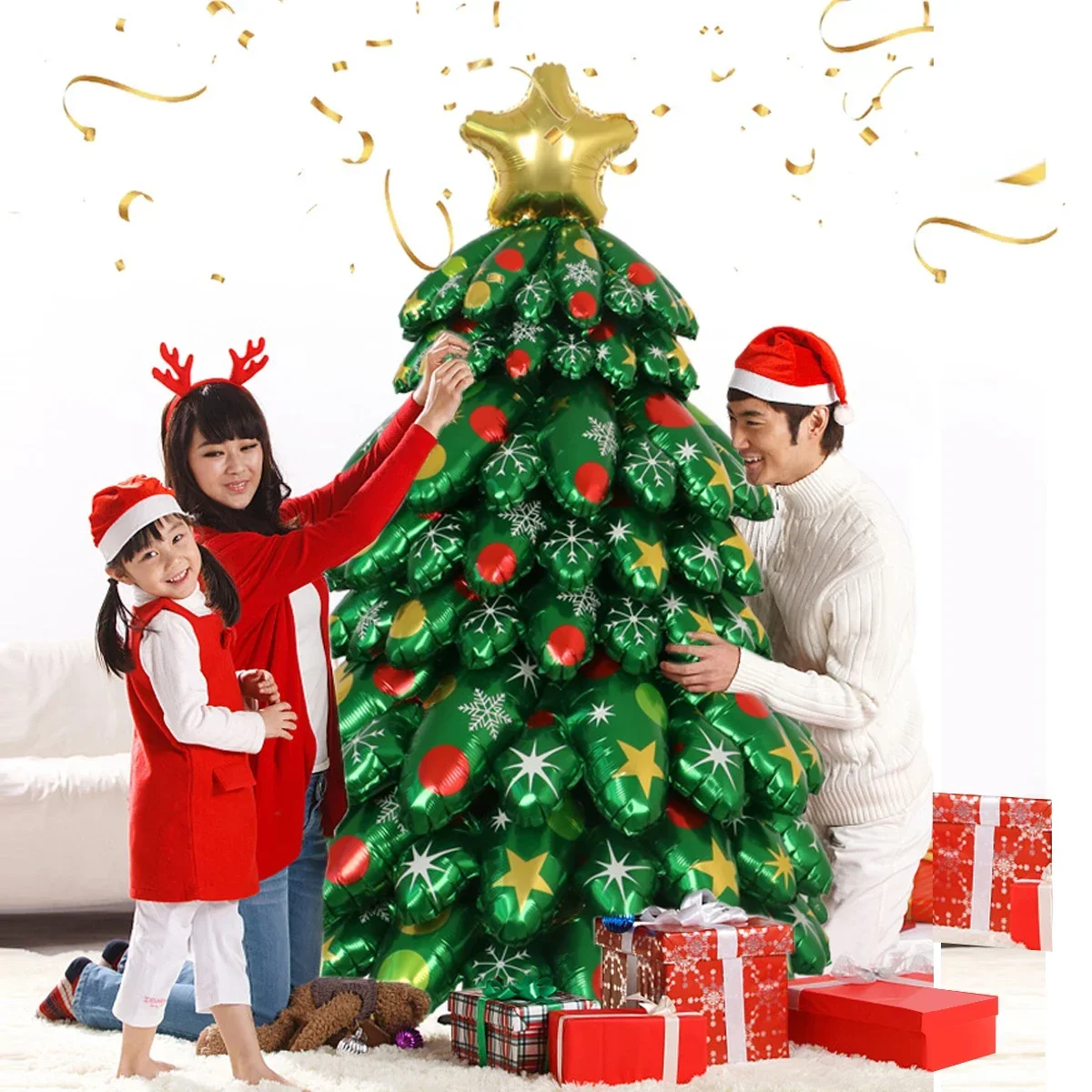 كبير الدائمة شجرة عيد الميلاد الحلي ثلاثية الأبعاد لتقوم بها بنفسك نفخ تقسم الألومنيوم احباط بالونات للمنزل السنة الجديدة عيد الميلاد زينة مجموعة