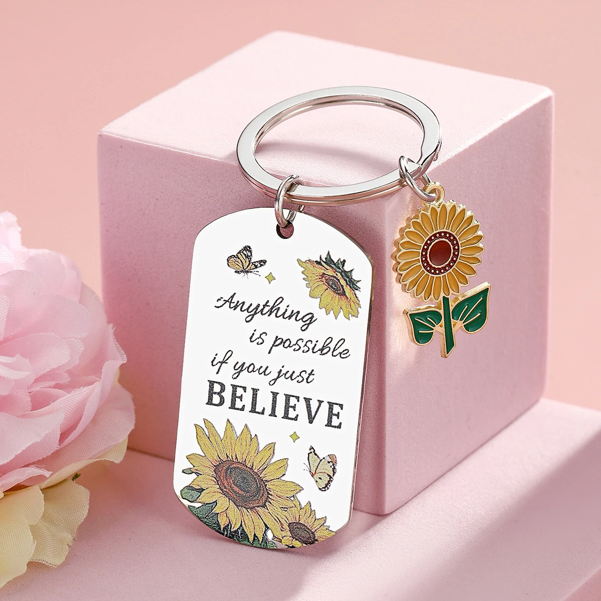 As long as you believe, anything is possible. This motivational keychain is perfect for giving as a daily affirmation to friends