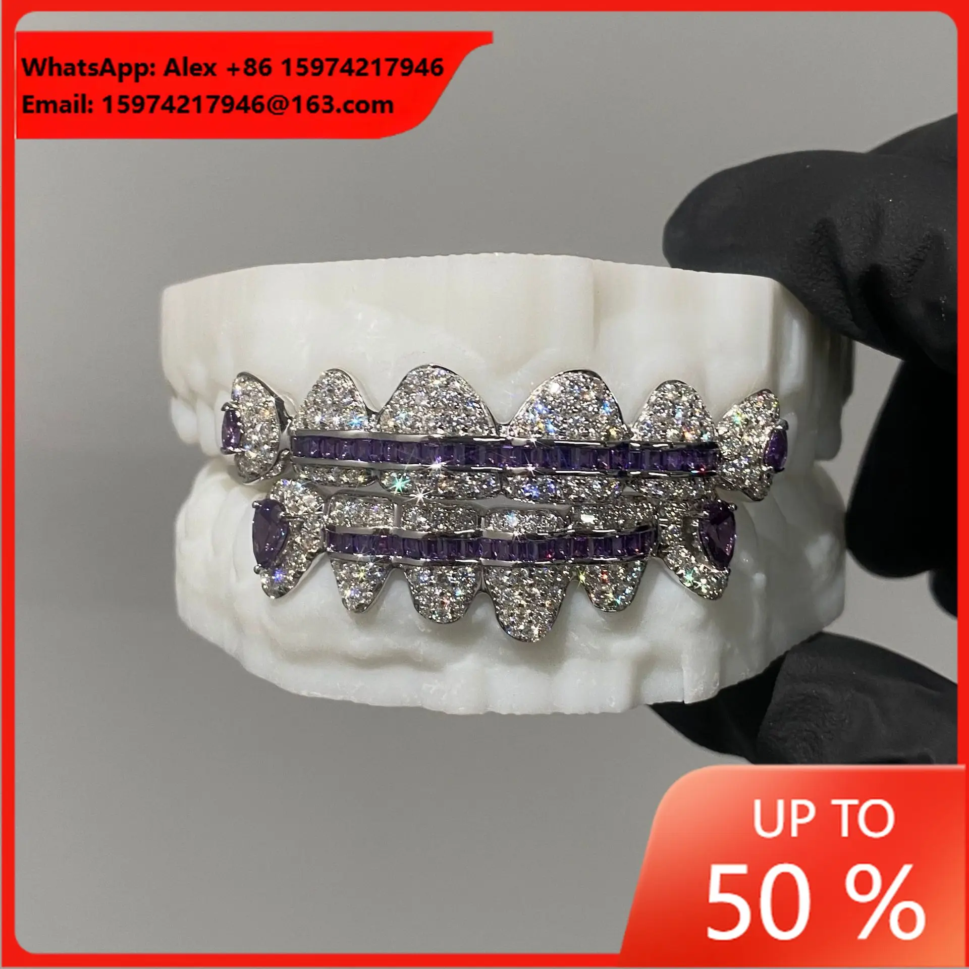 Purple Red Corundum Channel Inlaid Grill Top 6 Bottom 6 European And American Cross-border Hot-selling Grillz