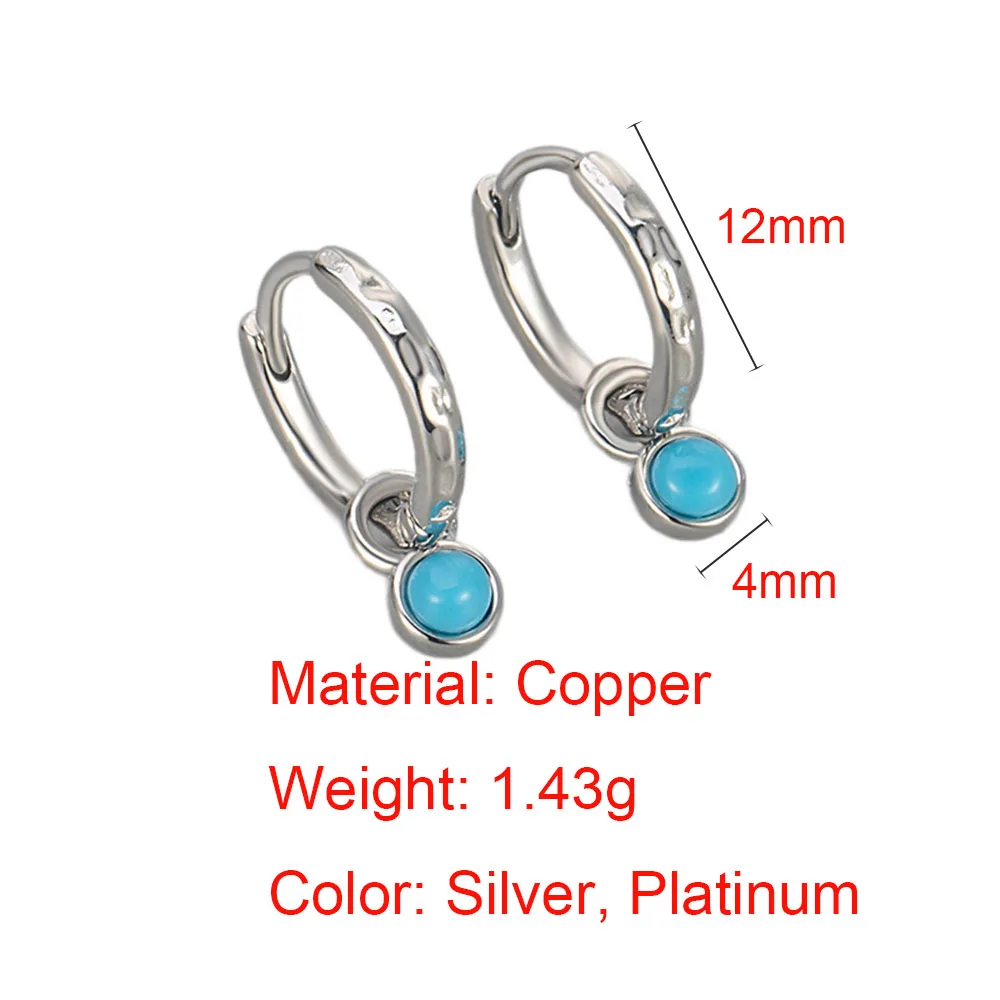 Solid Copper Vintage 14k Gold Plated Round Blue Turquoise Pendant Hoop Earrings For Women Party Daily Wear Jewelry Wholesale