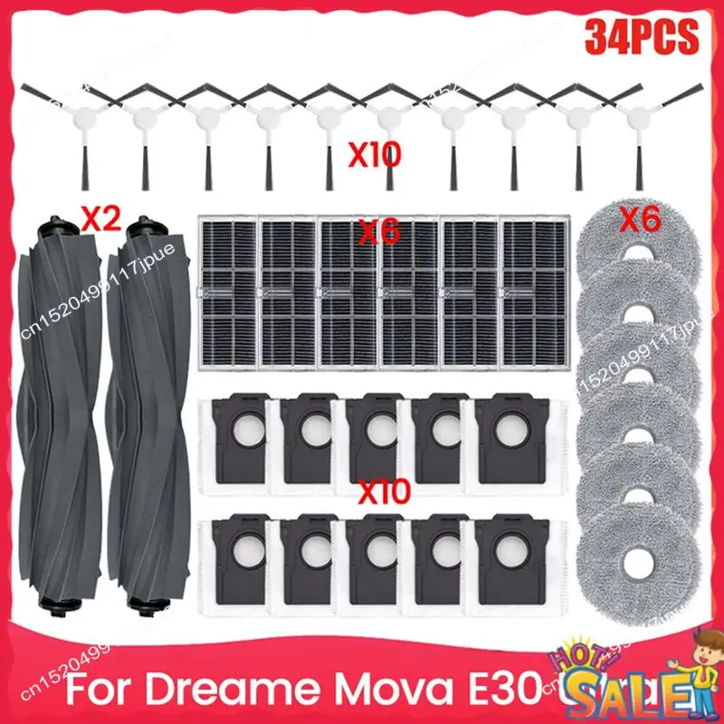 

BOFO For Dreame Mova E30 Ultra Vacuum Replacement Parts Main Side Brush Hepa Filter Mop Cloth Dust Bags Accessories