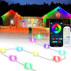 Luzes externas permanentes inteligentes rgbic beirais led bluetooth luz diy à prova d' água sincronização de música temporizador cordas festa natal feriado