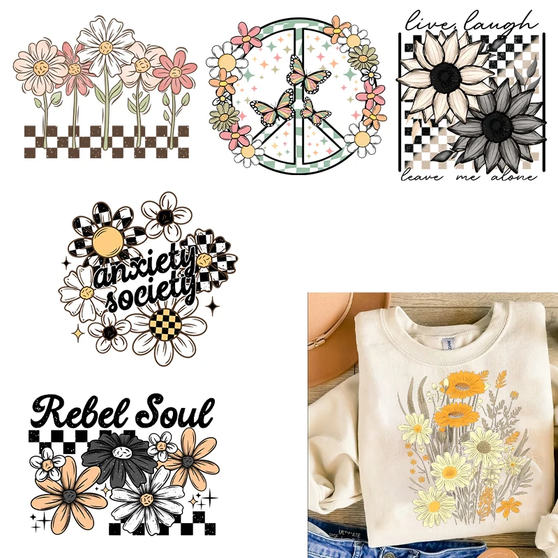 

Iron On Flowers DTF Transfer Sticker T Shirts Cartoon Design Thermals Print Appliqued DIY Beautiful Clothing Print Patches