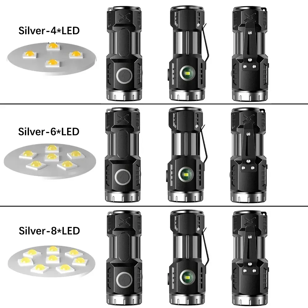 High Quality 4/6/8*P35 LED Flashlight Super Bright MINI Torch USB Rechargeable with Tail Magnet Outdoor Emergency Exploring Lamp