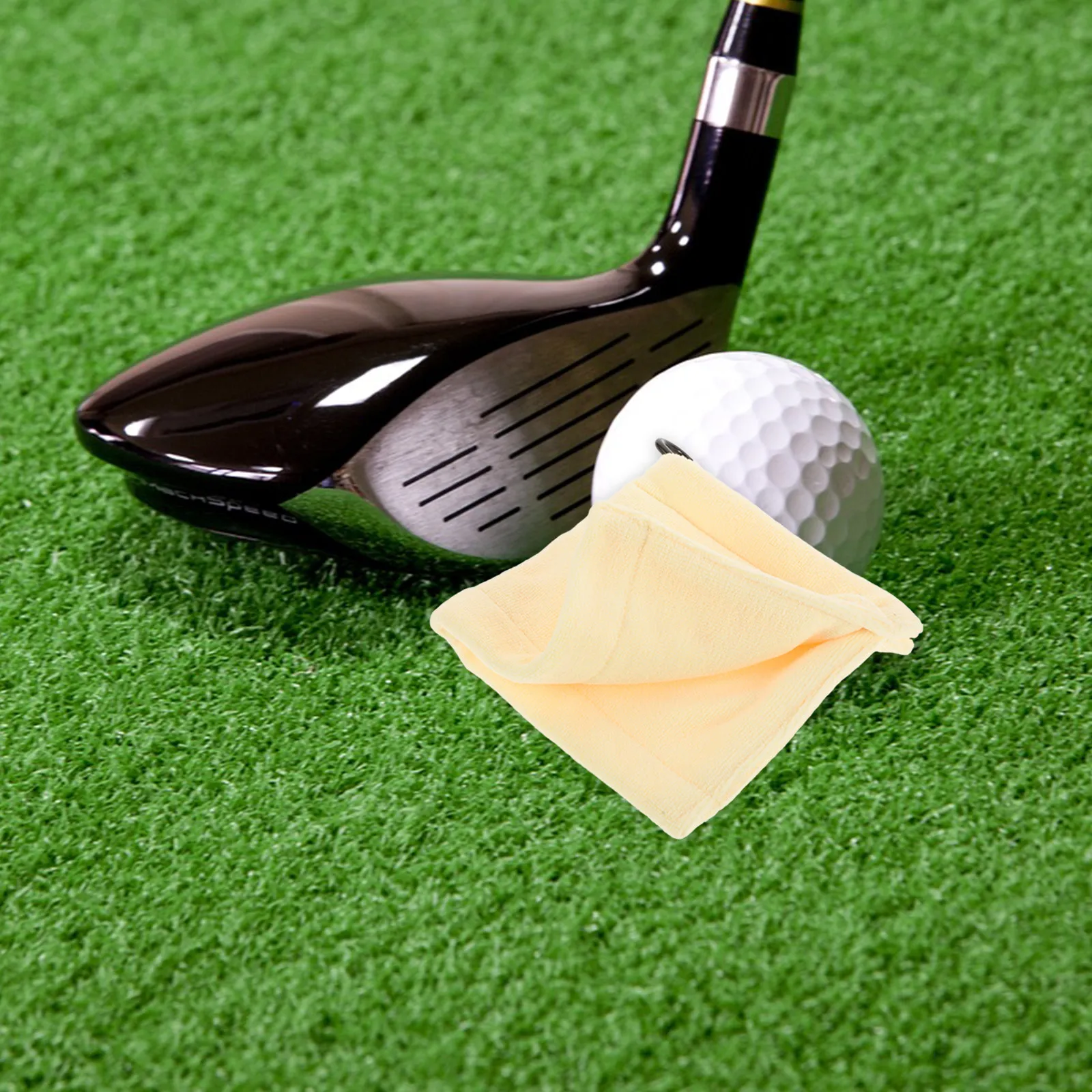 Golf Light Yellow 14x14 Microfiber Soft Absorbent Hook Portable Sports Towel Golf Bag Accessories
