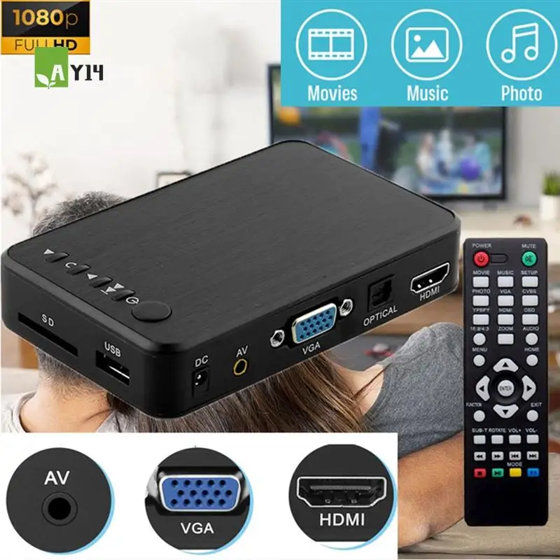 AY14 -1080P HD Multimedia Player Video Player H.264 AV/VGA Output USB HDD Player For Broadcasting/Advertising