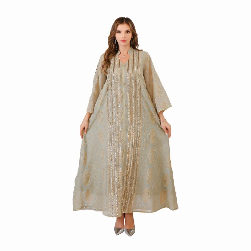 Eid Muslim Party Sequins Dress Women Ramadan Abaya Long Dresses Morocco Kaftan Vestidos Islam Dubai Modest Robe Jalabiya 2024