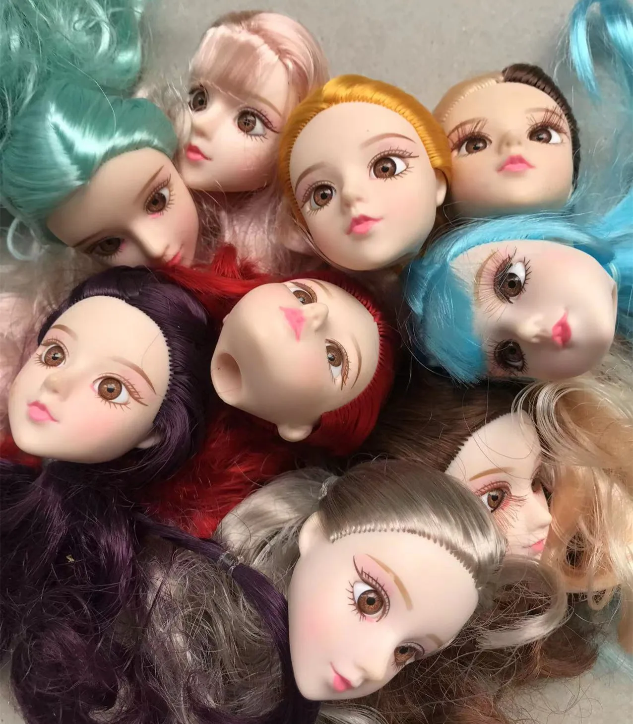 Glasses Eyes Doll Head Princess Girl  Toys Parts DIY Toy White Skin Doll Heads Blue Green Pink Brown Colorful Long Hair Doll Toy