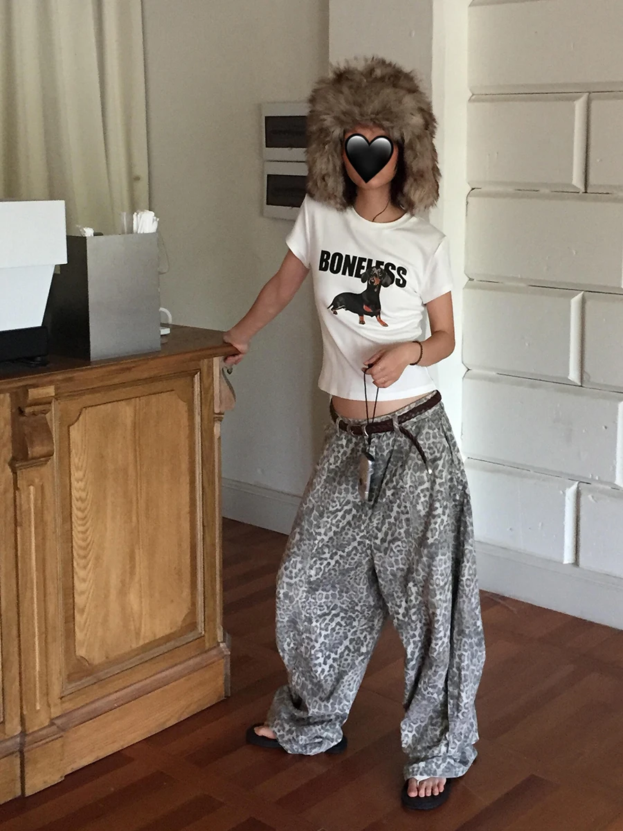 REDDACHiC ボーイフレンド ヒョウ レディース ジーンズ Y2k ヴィンテージ オーバーサイズ ローウエスト ワイドレッグ シルエット バレル パンツ 90s スケーター ストリートウェア