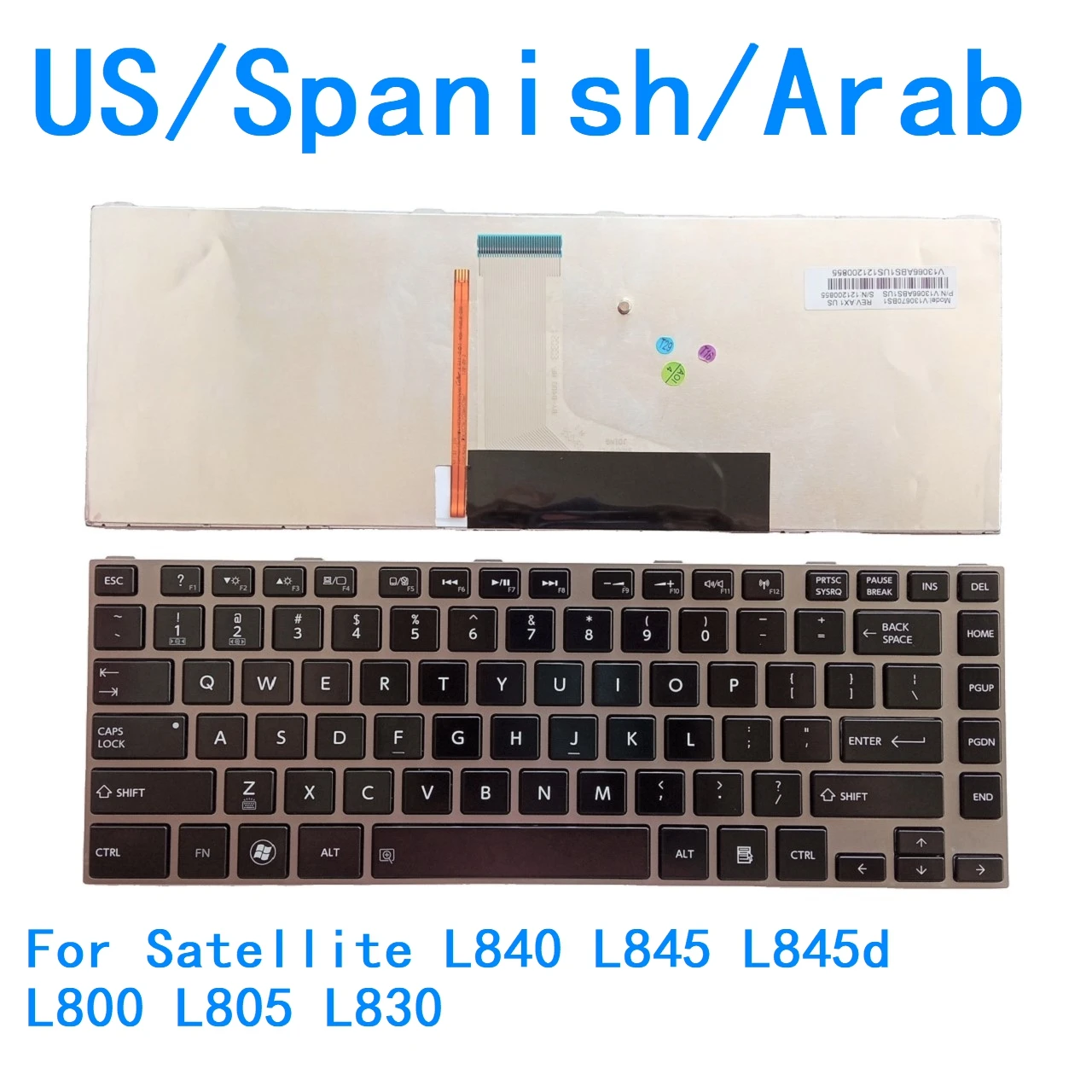 New US Spanish Arab Language  Backlit Keyboard For Toshiba Satellite L840 L845 L845d L800 L805 L830 Replacement Keyboard