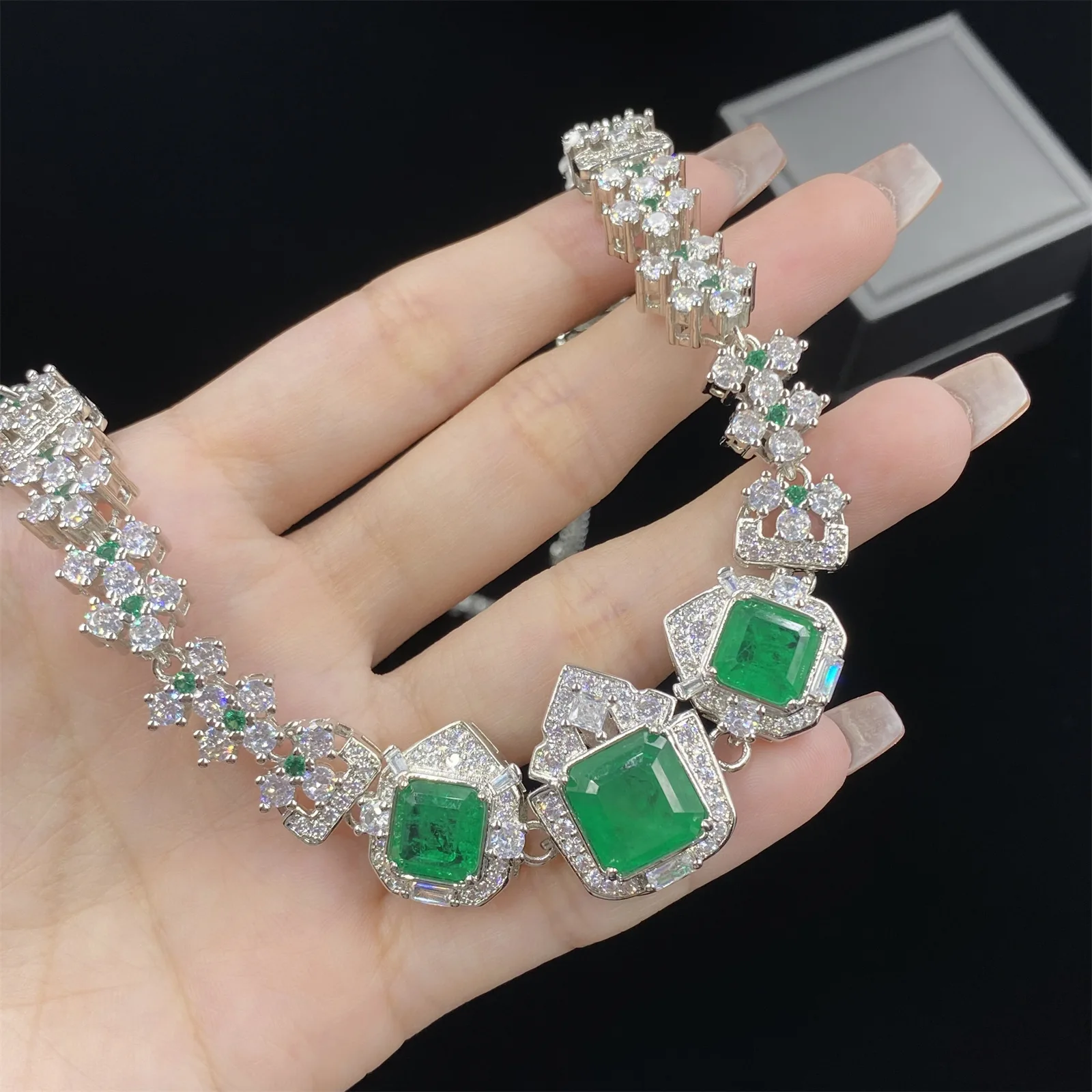 2023 Fashion Sterling 925 Silver Lab Emerald Jewelry Sets for Women Upscale Wedding Engagement Necklace/Earrings/Ring/Bracelet