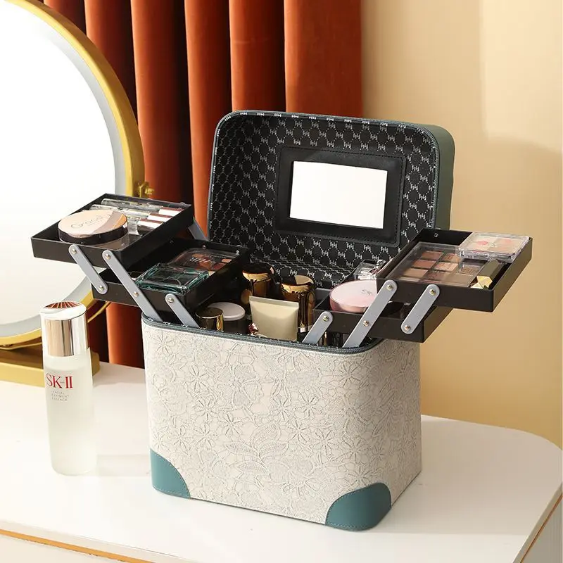 2023 New Makeup Head Ornament Case Suitcase Suitcase Large Capacity Skincare Cosmetics Storage Box