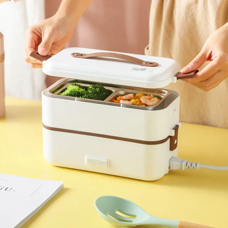 Electric Lunch Box,Electric Heating Container,Double Layer 0.8L Capacity,300W Portable Office Use ,304 Stainless Steel 110V/220V